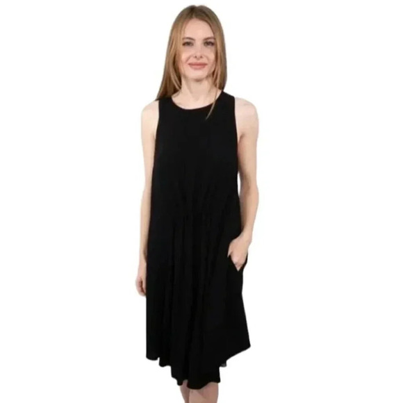 Aritzia Wilfred Black Sleeveless Cinched Waist Shift Dress with Pockets Size S - Picture 1 of 8